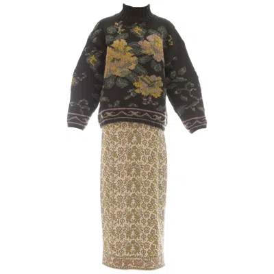 Pre-owned Jean Paul Gaultier Knitted Wool Floral Tapestry Sweater And Skirt Set, Fw 1984 In Gray