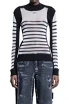 Jean Paul Gaultier Fitted Black Sweater With Striped Pattern And High Neck In White