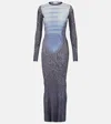 Jean Paul Gaultier Le Male Printed Mesh Long-sleeve Maxi Dress In Blue