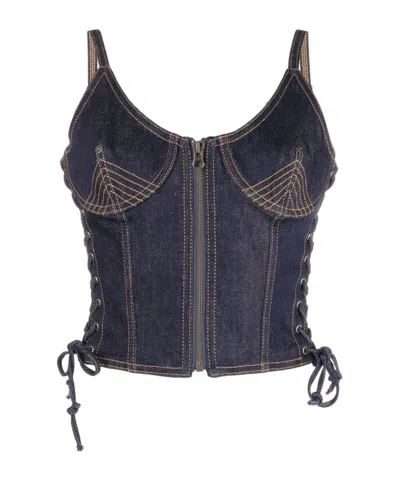 Jean Paul Gaultier Contrast-stitching Denim Corset Top In Blue