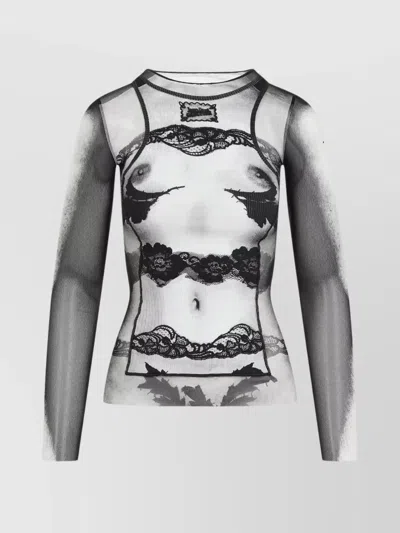 JEAN PAUL GAULTIER LACE MARINIERE TOP FEATURING GRAPHIC PRINT