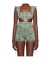 Jean Paul Gaultier Lace-up Denim Corset Top In Green