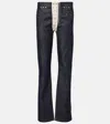 Jean Paul Gaultier Lace-up High-rise Straight Jeans In Indigo/beige