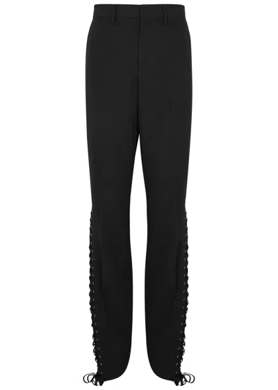 Jean Paul Gaultier Lace-up Straight-leg Wool Trousers In Black