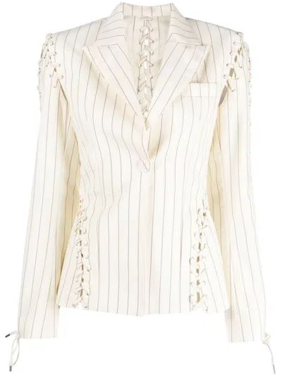 Jean Paul Gaultier Striped Lace-up Blazer In 0339-ecru/brique