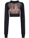 Jean Paul Gaultier Ribbed Long Sleeves Cropped Sweater With Sheer Panel