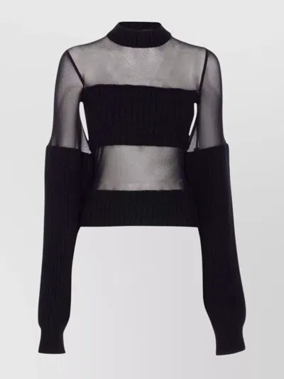 Jean Paul Gaultier Lambswool Ribbed Mesh Cut Out Sweater In Black