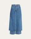 Jean Paul Gaultier Body Morphing Laser Print Denim Skirt Pant In Vintage Blue