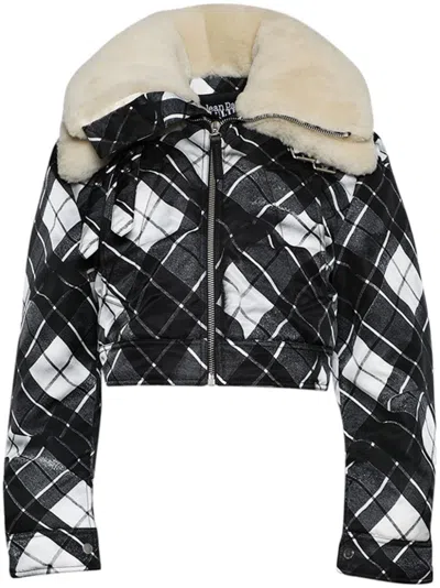 Jean Paul Gaultier Layered Shearling-collar Jacket In Black  Grey  White  & Dark Brown