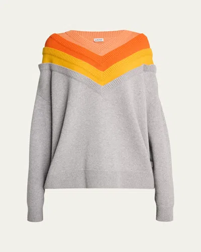 Jean Paul Gaultier Layered V-neck Wool Oversized Sweater In Multi