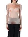 Jean Paul Gaultier Sheer Mesh Top Featuring Graphic Print In Neutrals