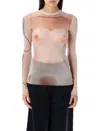 Jean Paul Gaultier Le Classique Printed Mesh Top In Pale Pink