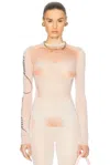 Jean Paul Gaultier Le Classique Printed Mesh Top In Pale Pink & Dusty Pink