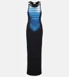 Jean Paul Gaultier Long Fitted Sleeveless Dress In Black/blue