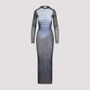 Jean Paul Gaultier Le Male Printed Mesh Long-sleeve Maxi Dress In Navy Lightblue White
