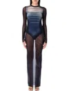Jean Paul Gaultier Le Male Printed Mesh Long-sleeve Maxi Dress