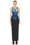 Jean Paul Gaultier Long Fitted Sleeveless Dress In Black & Blue
