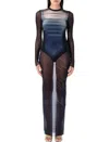 Jean Paul Gaultier Le Male Mesh Long Dress In Blue