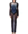 Jean Paul Gaultier Le Male Printed Mesh Long-sleeve Maxi Dress In Blue