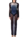 Jean Paul Gaultier Le Male Printed Mesh Long-sleeve Maxi Dress In Navy