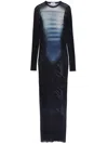 Jean Paul Gaultier Le Male Printed Mesh Long-sleeve Maxi Dress In Blue