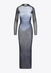 Jean Paul Gaultier Le Male Printed Mesh Long-sleeve Maxi Dress In Blue