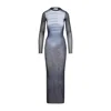 Jean Paul Gaultier Le Mâle Printed Blue Tulle Crewneck Maxi Dress In Gray