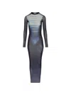 Jean Paul Gaultier Le Male Printed Mesh Long-sleeve Maxi Dress In Blue