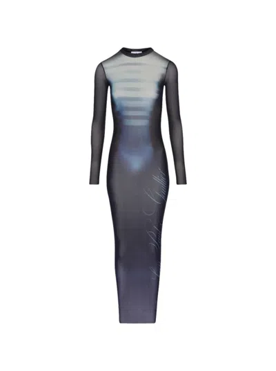JEAN PAUL GAULTIER JEAN PAUL GAULTIER LE MALE PRINTED MESH CREW NECK LONG DRESS NAVY