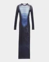 Jean Paul Gaultier Le Male Printed Mesh Long-sleeve Maxi Dress In 595601-navylightbluewhite