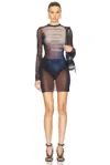 Jean Paul Gaultier Le Mâle Printed Mesh Mini Dress In Navy  Light Blue  & White