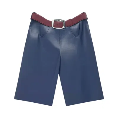 Pre-owned Jean Paul Gaultier Leather Bermuda With Openings On Front 'navy' | Blue | Women's Size 36