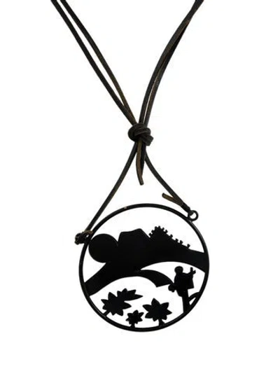 Pre-owned Jean Paul Gaultier Leather Silhouette Pendant Necklace, 76" In Brown