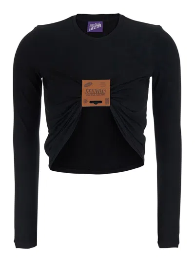Jean Paul Gaultier Leather-paneled Viscose Shirt In Black