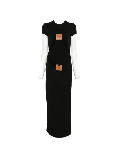 Jean Paul Gaultier Leather-tag Draped Maxi Dress In Black