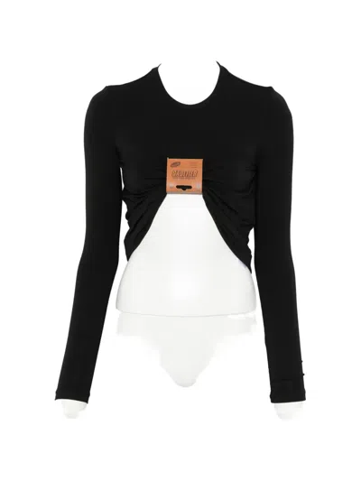 Jean Paul Gaultier Leather-tag Long-sleeve Top In Black