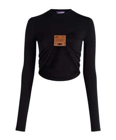 Jean Paul Gaultier Leather-tag Long-sleeve Top In Black