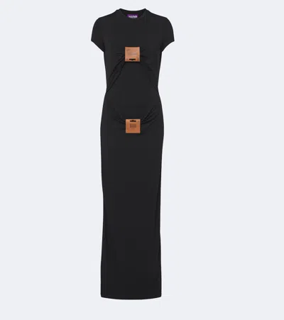 Jean Paul Gaultier Leather-trimmed Jersey Maxi Dress In Black
