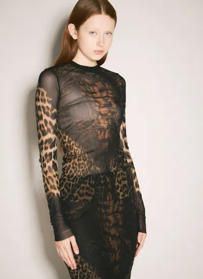 Jean Paul Gaultier Leopard Mesh Long-sleeve Top In Black