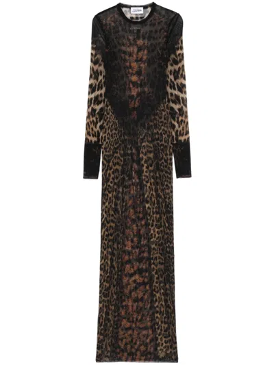 Jean Paul Gaultier Leopard-print Mesh Dress In Brown