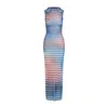 Jean Paul Gaultier Light Blue Mesh Printed Air Long Dress In Multi