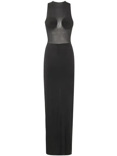 Jean Paul Gaultier Light Jersey Long Dress With Covered Cup Detail Clothing In Black