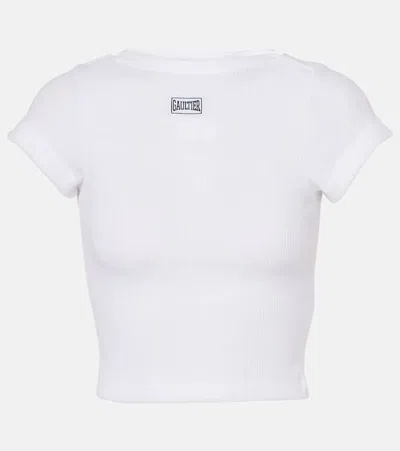 Jean Paul Gaultier Logo Cotton Jersey Crop Top In White