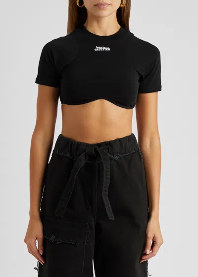 Jean Paul Gaultier Logo Cropped Stretch-cotton Top In Black