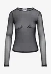 Jean Paul Gaultier Womens Velvet-branding Long-sleeves Stretch-woven Top Black In Black