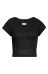 Jean Paul Gaultier Black Cropped Cotton Ribbed T-shirt With Logo In Black