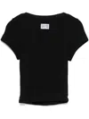 Jean Paul Gaultier Black Cropped Cotton Ribbed T-shirt With Logo In Black