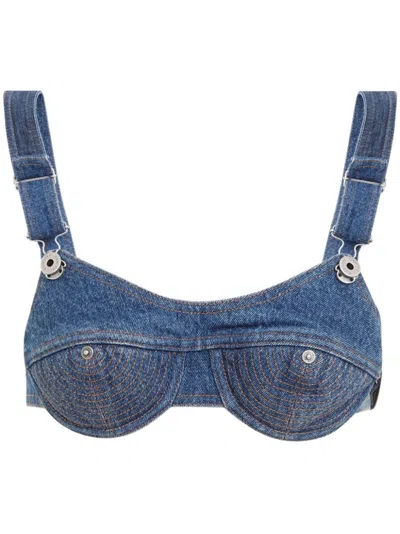 Jean Paul Gaultier Women's Top Bralette In Blue Overalls Buckles