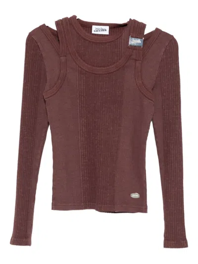 Jean Paul Gaultier Logo-patched Knit Top In Red