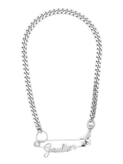 Jean Paul Gaultier Logo-plaque Curb-chain Necklace In Silver